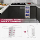 15 Inch Dual Zone Wine Fridge, 30 Bottles Under Counter Wine Cooler Refrigerator