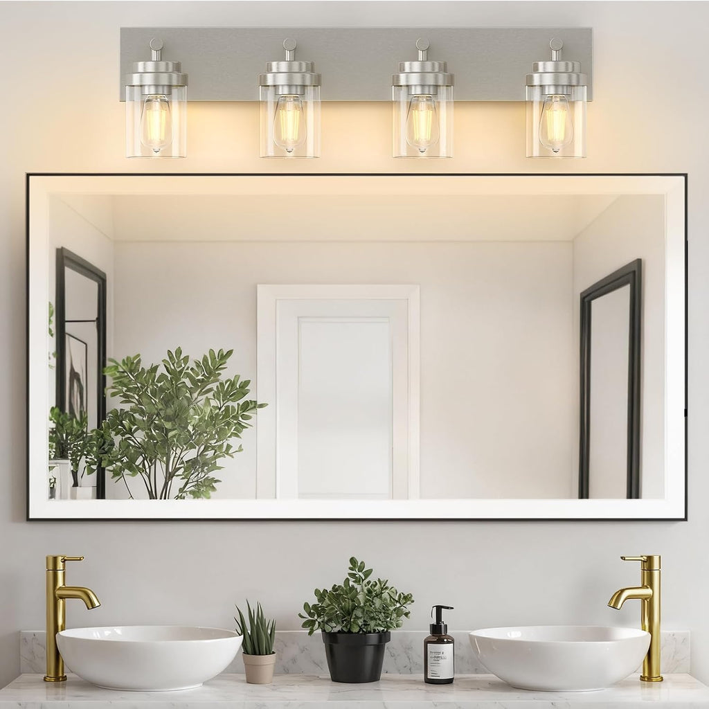 Bathroom Vanity Light Fixture, 4-Light 30 Inch Brushed Nickel Bathroom Light Fixtures Over Mirror, with Clear Glass
