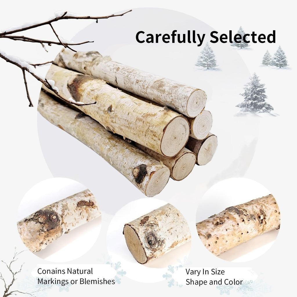 12 Inches Birch Logs Set of 12 for Rustic Home Decor