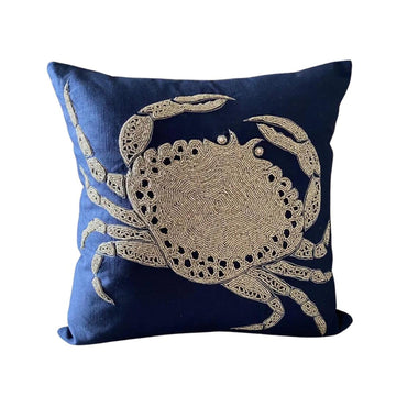 Pillow Covers with Zippers, Navy Blue Shams, Beaded Crab Sea Creatures Ocean Beach Theme Pillow Shams, 24x24 inch