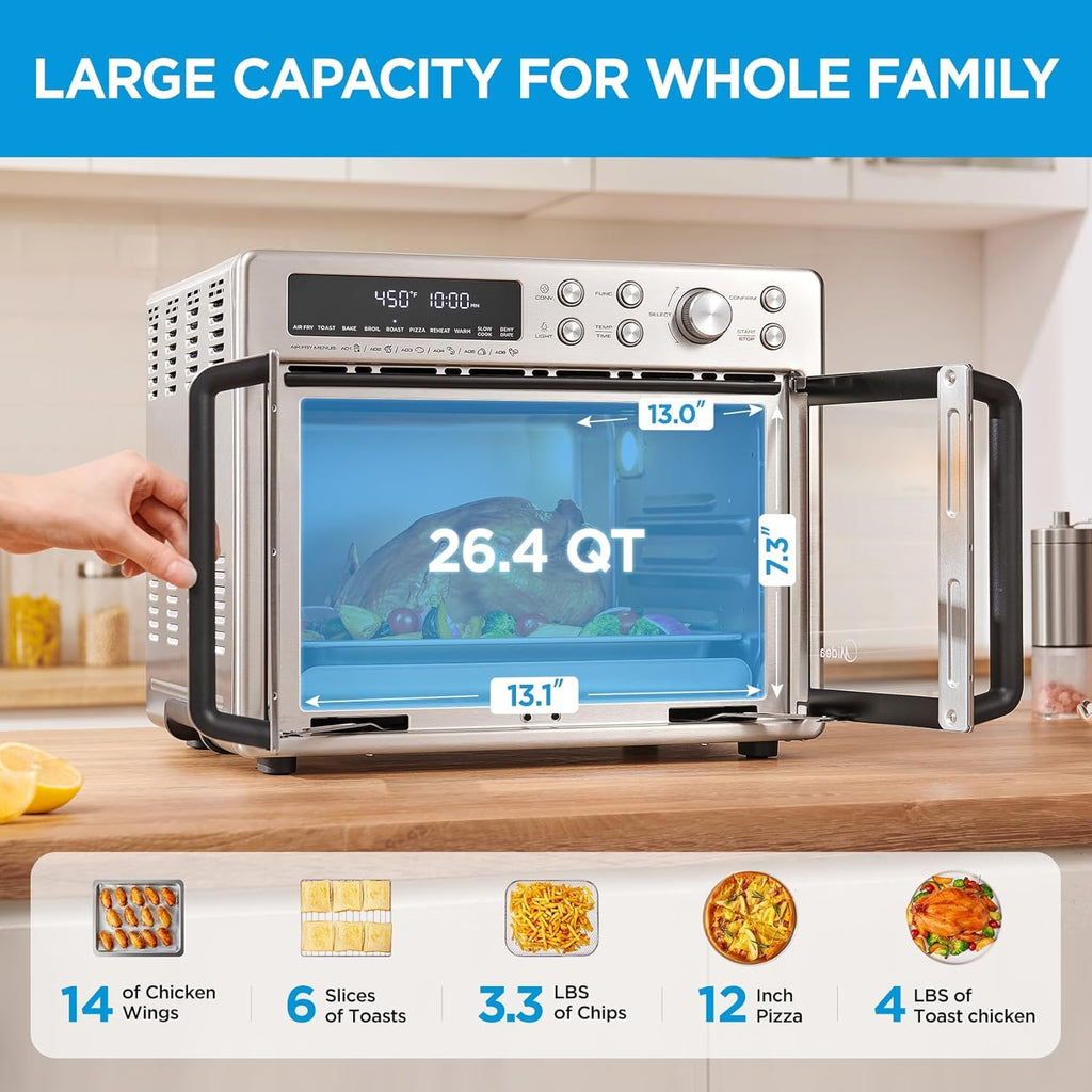 Flexify Classic French Door Toaster Oven Air Fryer Combo, 10-in-1 Large Capacity 26.4 QT Countertop Oven, 25% Faster