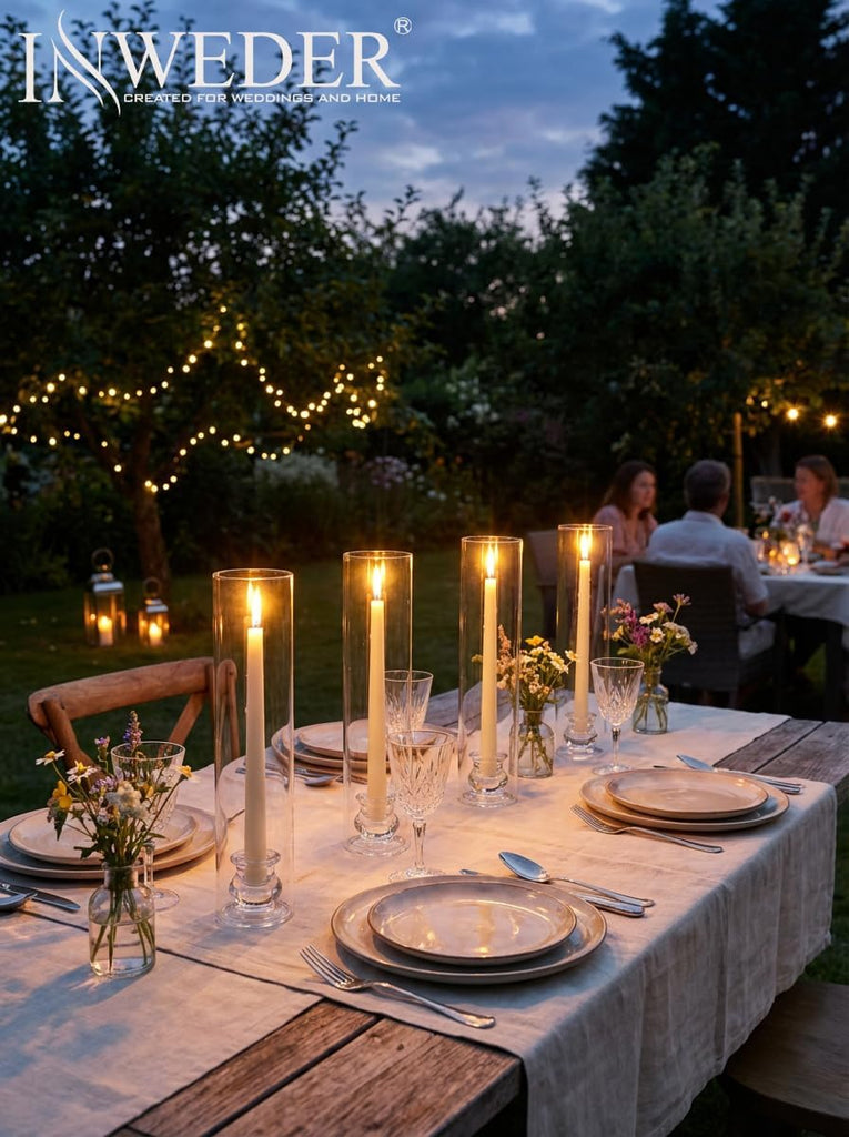 Hurricane Glass Candle Holders: 12" Tall Cylinder Cover Set of 6 | for 0.87" Taper, Windproof Chimney Cover, Clear