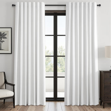 90 inch long 100% Blackout linen curtains 2 Panels set Beige White Window Drapes with Back Tab Rod Pocket Light