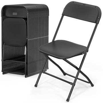 20 Pack Black Plastic Folding Chair, Indoor Outdoor Portable Stackable Commercial Seat with Steel Frame 350lb.