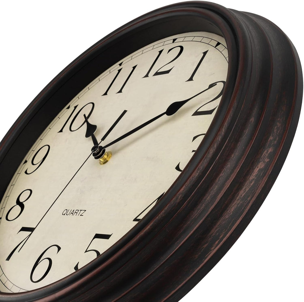 14 Inch Wall Clock Battery Operated Silent Non-Ticking Round Classic Vintage Retro Wall Clock Decorative for Living Room Kitchen Home Office (Bronze)