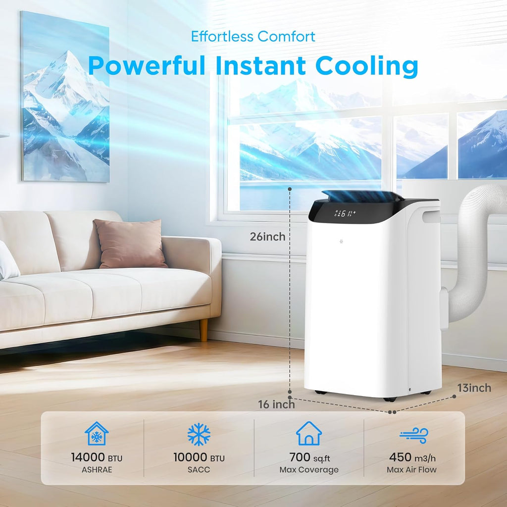 14,000 BTU Portable Air Conditioner Cools Up to 700 Sq.Ft, 3-IN