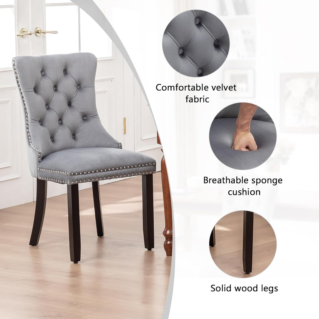 Velvet Dining Chairs Set of 4,Upholstered Dining Chairs with Ring Pull Trim and Button Back,Modern Seating for Kitchen