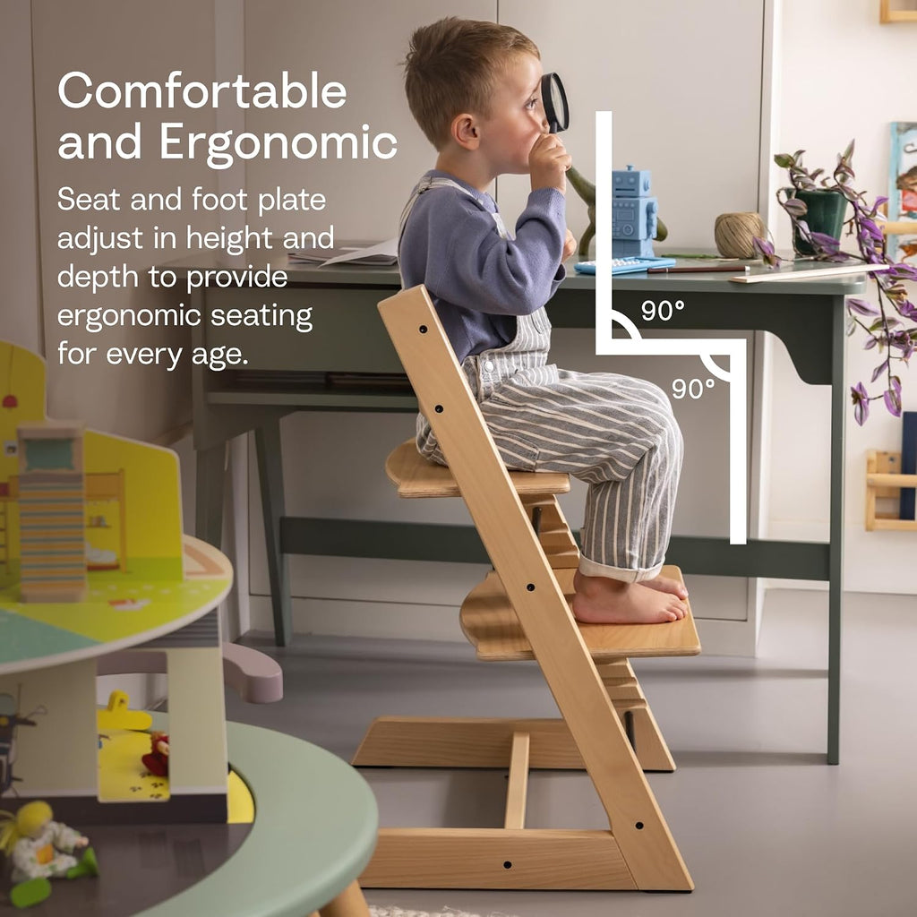 Tripp Trapp High Chair with Tray + Cushion, Natural Nordic Grey | Includes Chair, Baby Set, Removable Harness, Tray