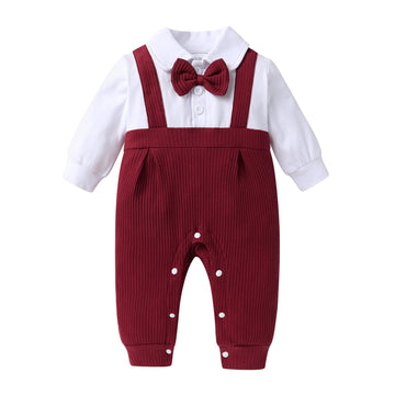 Baby Boy Clothes Infant Gentleman Outfit Bow Tie Romper (Red, )