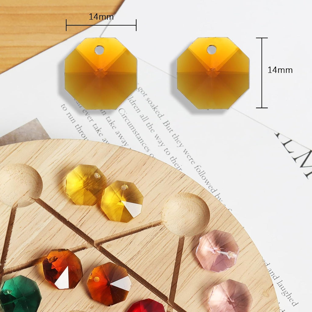 Lot 100pcs 1 Hole Glass Octagon Beads, Crystal Prism Suncatcher Chandelier Replacement Parts DIY Lamp Hanging Pendant