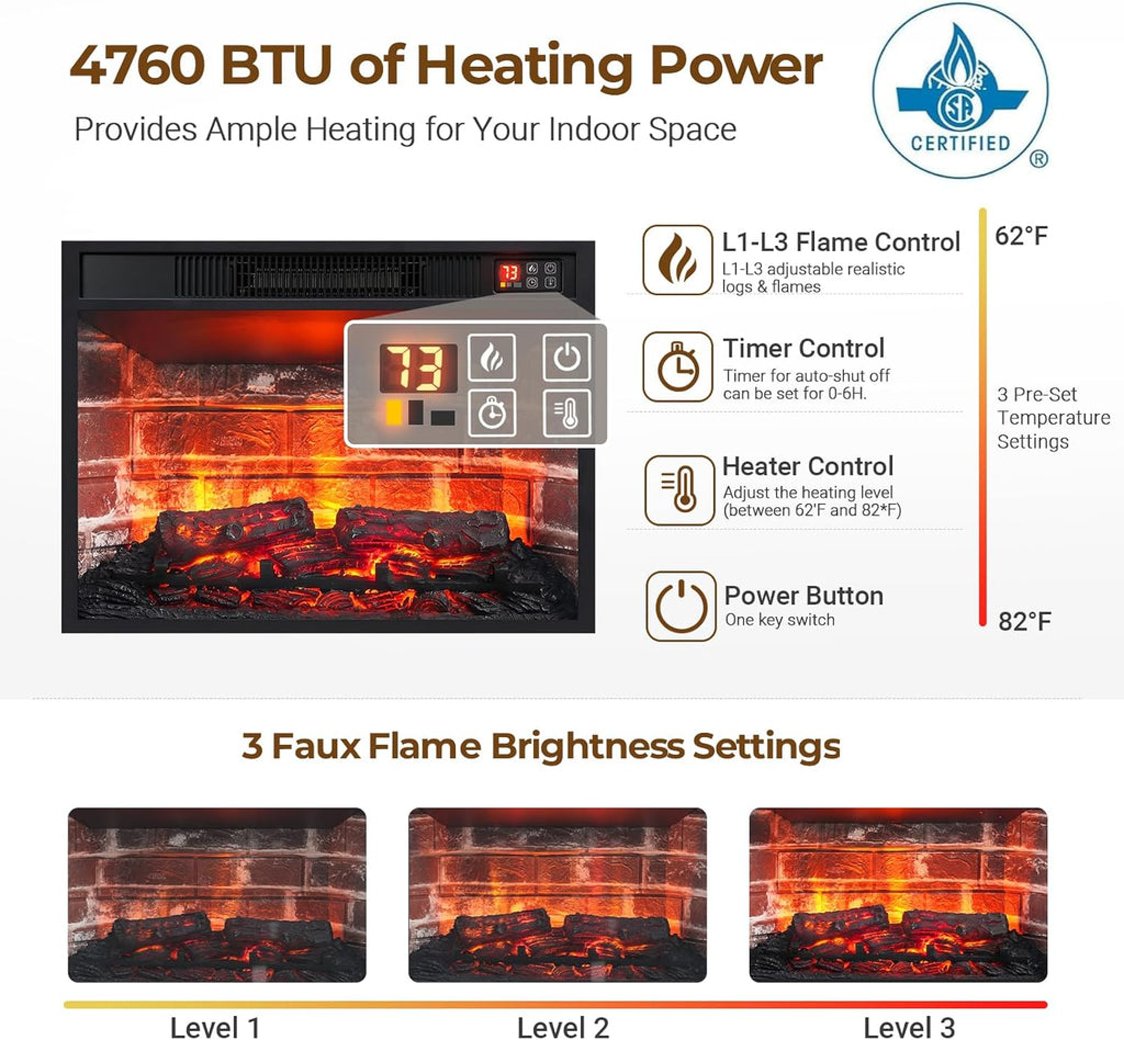 72" Electric Fireplace with Mantel, Fireplace TV Stand for TVs Up to 80 Inch, Modern Entertainment Center with Storage, Realistic 3D Flame Effect and Stacked Stone Surround Design for Living Room