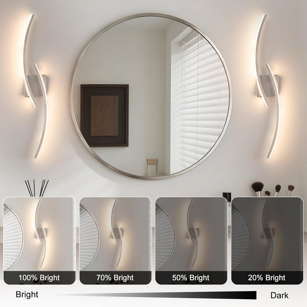 Hardwired 3000~6000K Modern Wall Sconce, 31.5IN Silver LED Wall Light Fixtures Brushed Nickel Wall Lights and Bedside