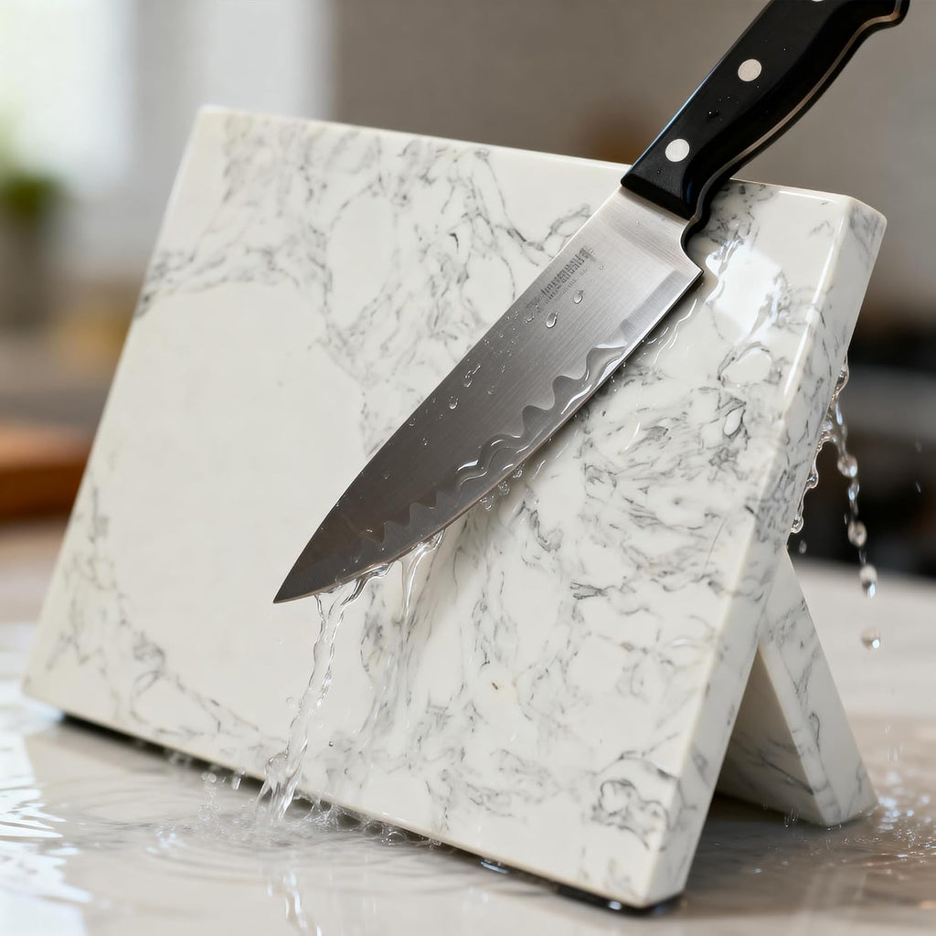 Home Kitchen Marble Countertop Magnetic Knife Holder, White | Strong Enhanced Magnets