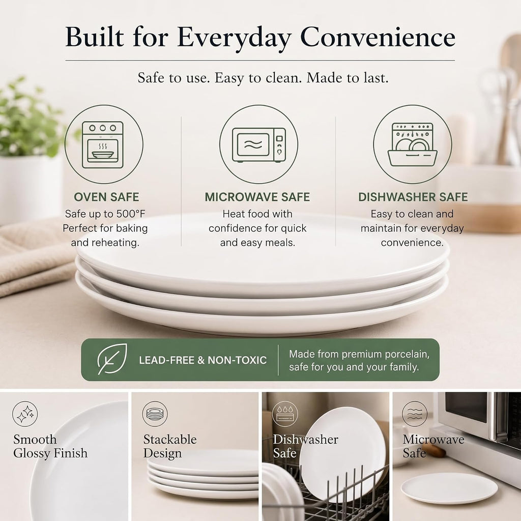 Serving Platters Set of 4, 12 Inch White Ceramic Serving Plates, Round Platters for Pasta, Steak, Appetizers and