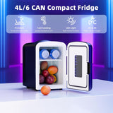 Mini Fridge 4 Liter/6 Cans Portable Mini Compact Refrigerator with Gaming Light, for Bedroom,Car,Office and Dorm