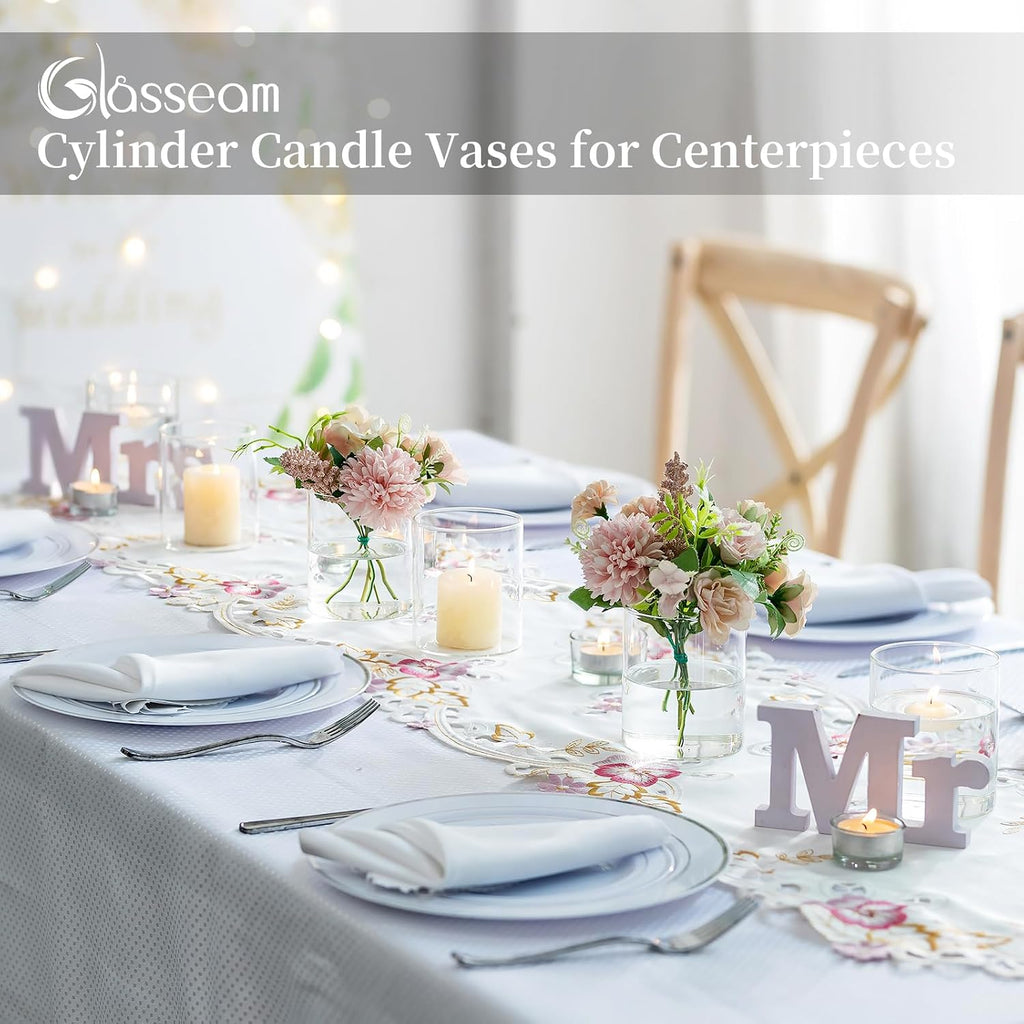 Hurricane Glass Candle Holder Set of 6, Cylinder Clear Candle Holders for Pillar Candles, Modern Cylinder Vases for