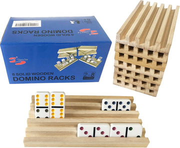 Domino Holder Trays Rack Wooden Tiles Stand Holders for Mexican Train Rummy Chickenfoot - Set of 8