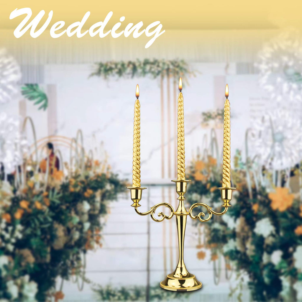 3-Arm Metal Candelabra Candle Holder Table Centerpiece, Gold