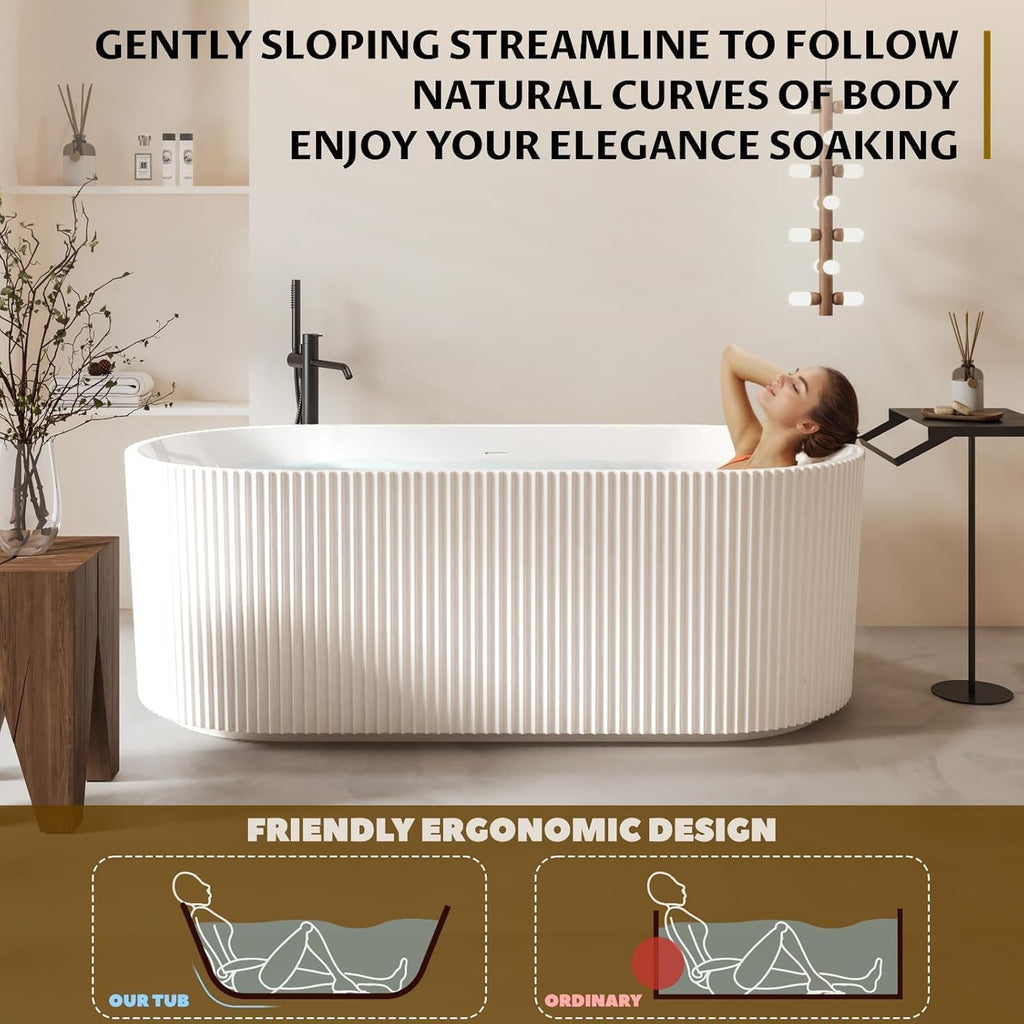 67" Deep Soaking Bathtub, Non-Slip Acrylic Tub with Chrome Drain, CUPC Certified, Ergonomic Modern Bath for Bathrooms
