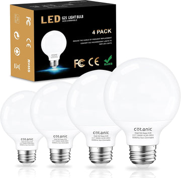 G25 LED Bathroom Vanity Light Bulb 3000K Soft White E26 Base 60W