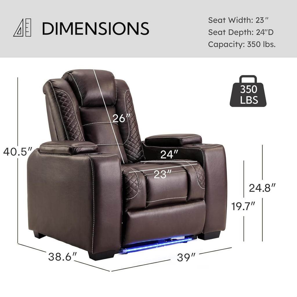 ANJ Power Home Theater Seating Recliner Chairs Set of 3, PU Leather Recliner with Cup Holder