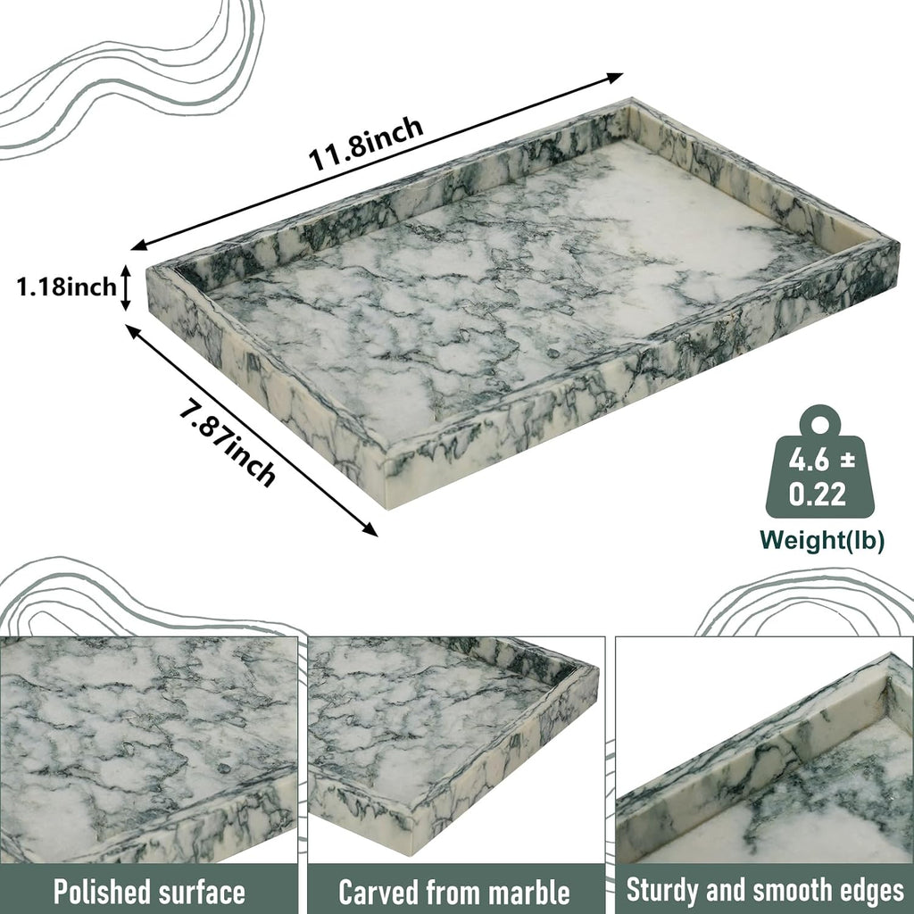 Marble Bathroom Tray,Pure Natural Vanity Tray,Marble Tray Counter Non-Ceramic/Non-Resin,Stone Trays 12 x 8 inch Cyan