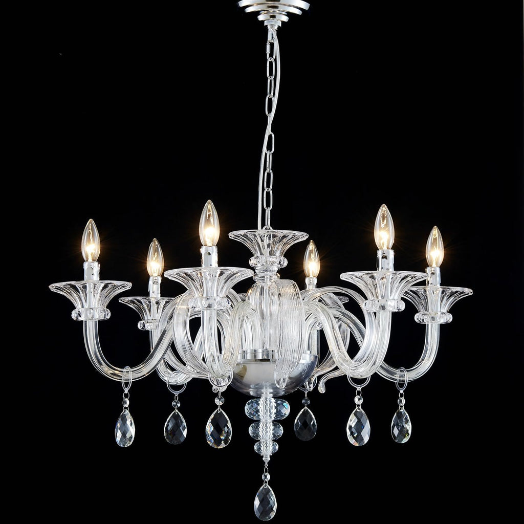 6 Light Crystal Chandelier, Modern Dining Room Lighting Fixture, Clear Pendant Light with Crystal Ball for Bedroom Livingroom, D26xW26xH18, E12 Socket