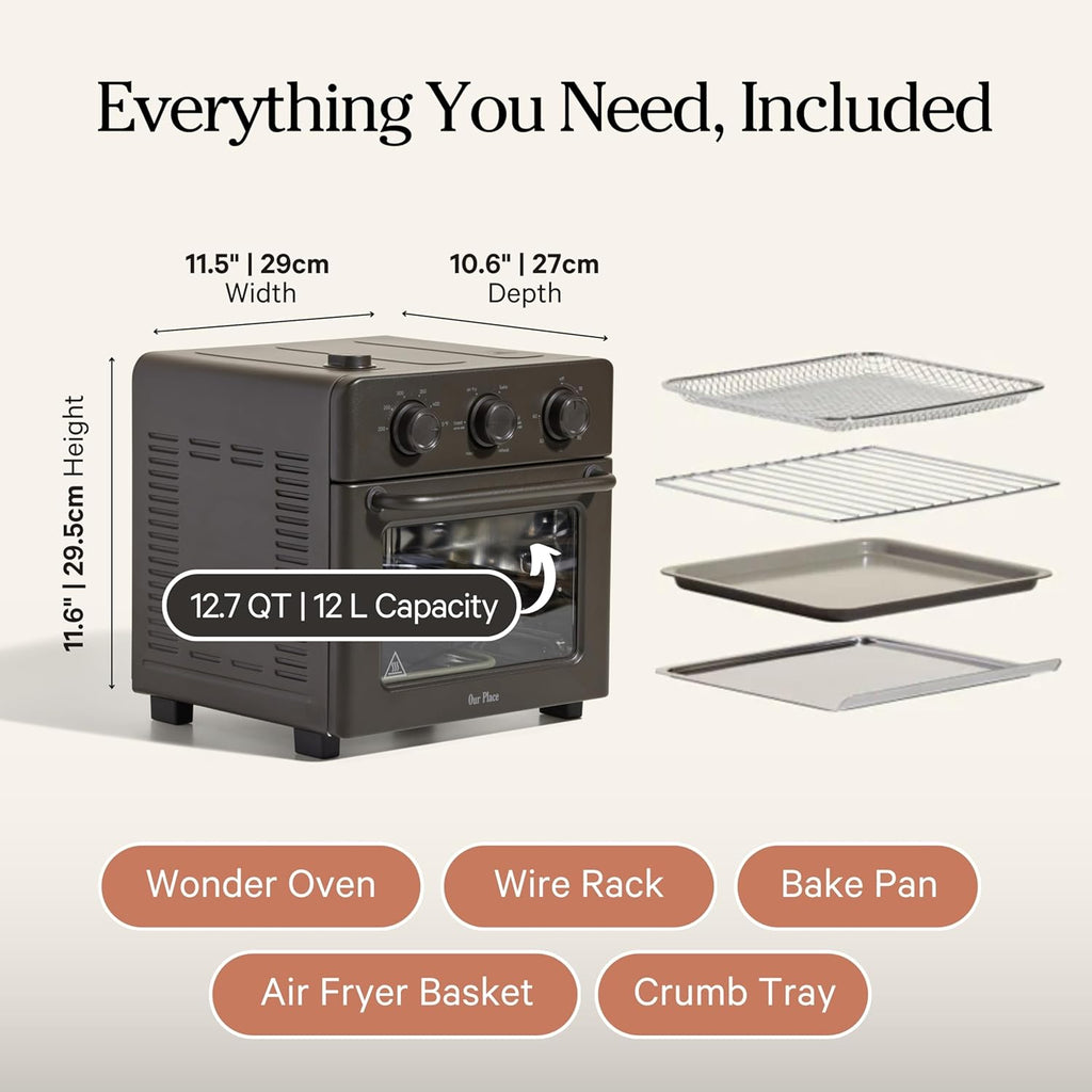 Wonder Oven | 6-in-1 Stainless Steel Air Fryer Toaster Oven Combo with Basket, Rack, Pan & Tray | Compact 13 QT