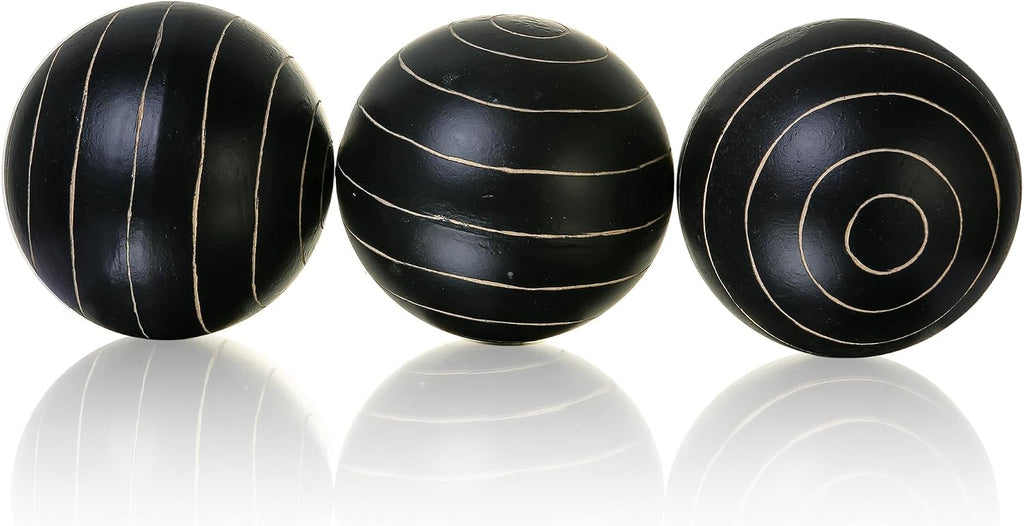 Decorative Orbs for Bowls and Vases, Circle Pattern, 4 inch Resin Round Sphere Balls, Set of 3, Living Room Coffee