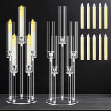 2 Sets 5 Arms Acrylic Candelabra Centerpieces for Tables, 27" Clear Candle Holder,Candlesticks Holder with LED Candles