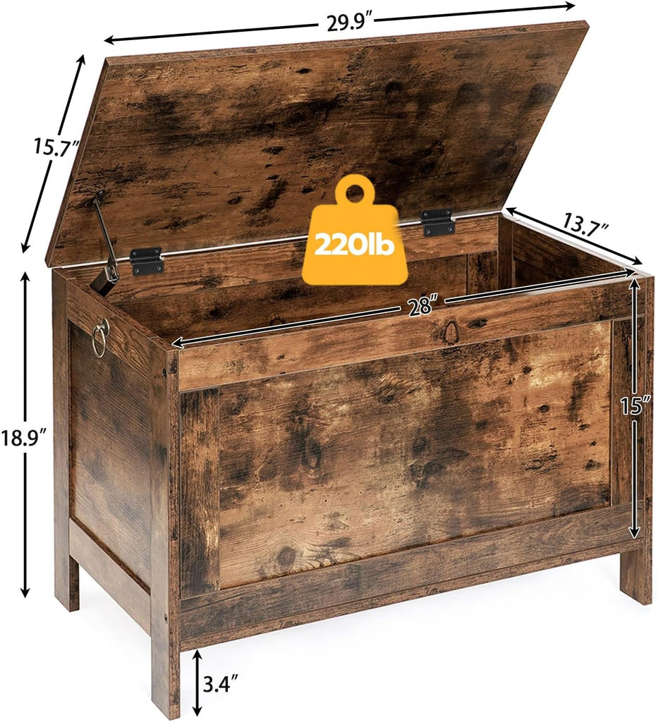 Toy Box, Retro Wooden Look Storage Chest with Safety Hinge, Entryway Storage Bench Supports 220 lb, 29.9 x 15.7 x
