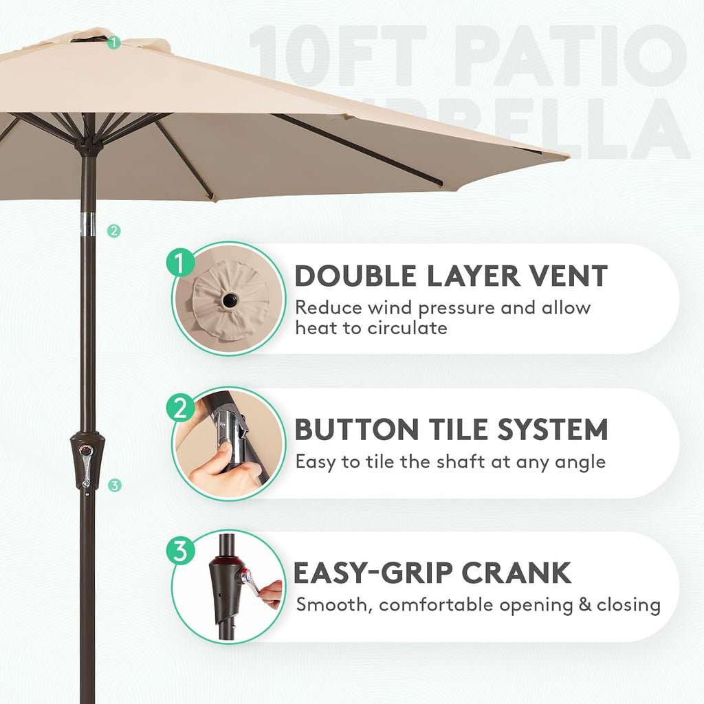 10FT Outdoor Patio Umbrella Outdoor Table Umbrella with Push Button Tilt and Crank - Beige