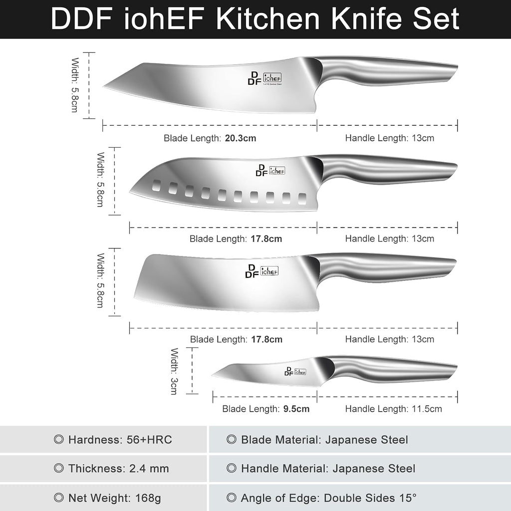 4 Piece Kitchen Knife Set, High Carbon Stainless Steel, Dishwasher Safe | Super Sharp Chef Knife Set with Ergonomic