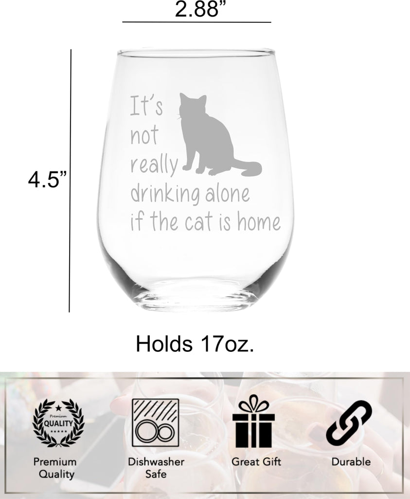 The Cat is Home Stemless Wine Glass for Cat Lovers Style C1