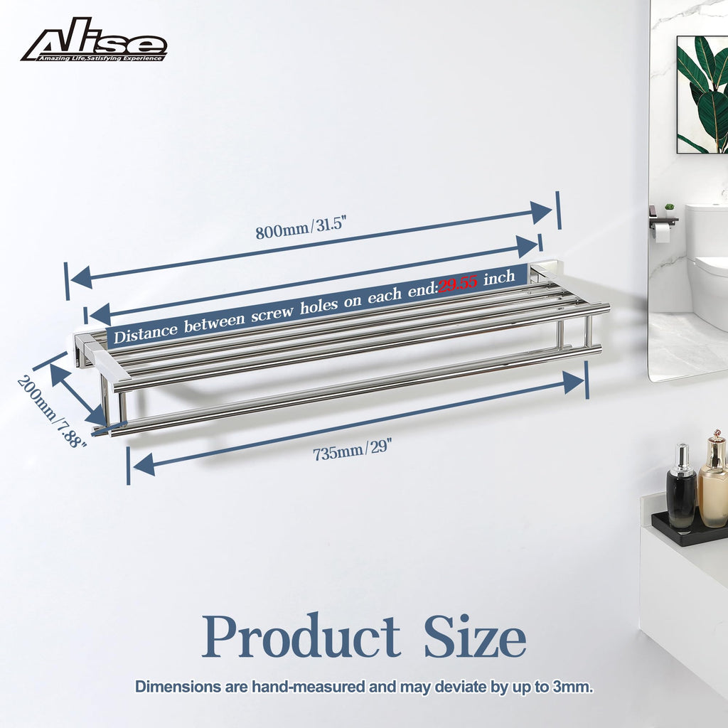 32 Inch Double Towel Rack Wall Mounted, Polished Chrome