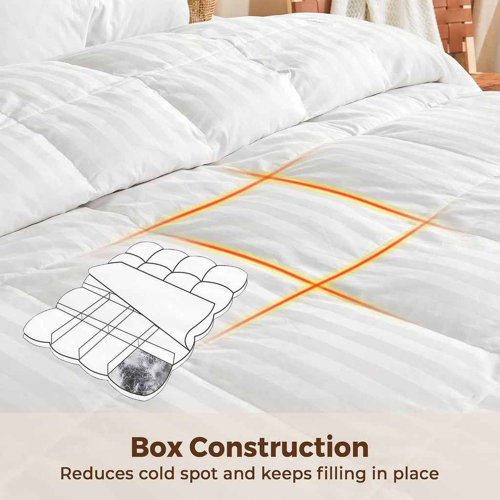 Goose Feather Down Comforter Full/Queen - All Season Duvet Insert Ultra Fluffy Soft 100% Cotton Shell Cover, Hotel