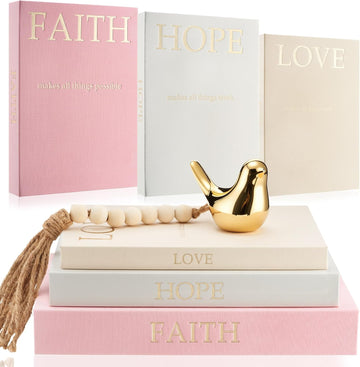 Set of 3 Linen Decorative Books Set Includes Gold Bird and Wooden Beaded Tassel Elegant Aesthetic Fake Books for