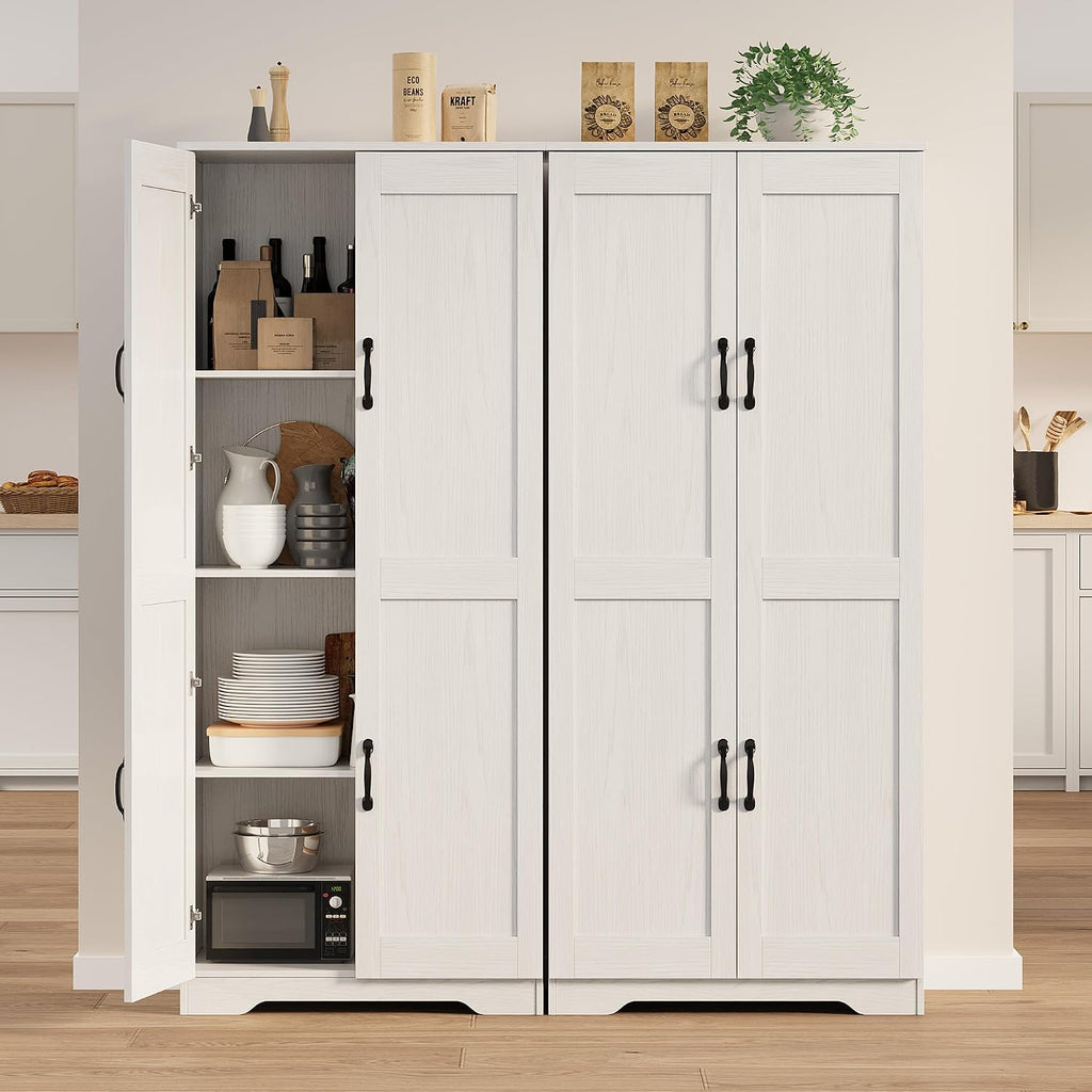 Kitchen Pantry Cabinet, Freestanding White Pantry Storage Cabinet, 60 in Cupboard, Tall Bathroom Storage Cabinet with