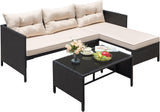 3 Piece Patio Furniture Set Outdoor Wicker Rattan Sectional Sofa with Cushions & Coffee Table for Yard, Garden