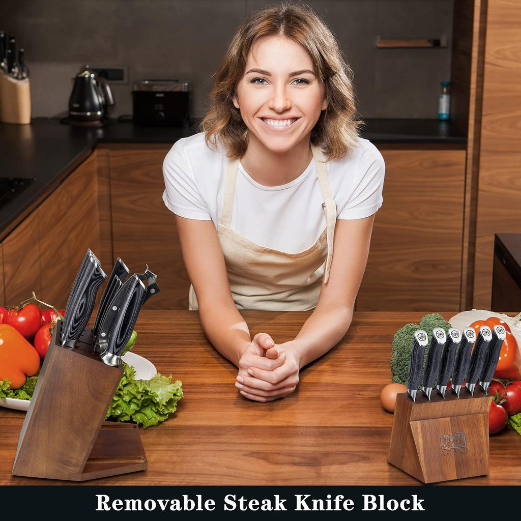 Knife Sets with Block, Knife Block Set, Japanese Super Steel Kitchen Knife Sets with Removable Block & K133 Ergonomic