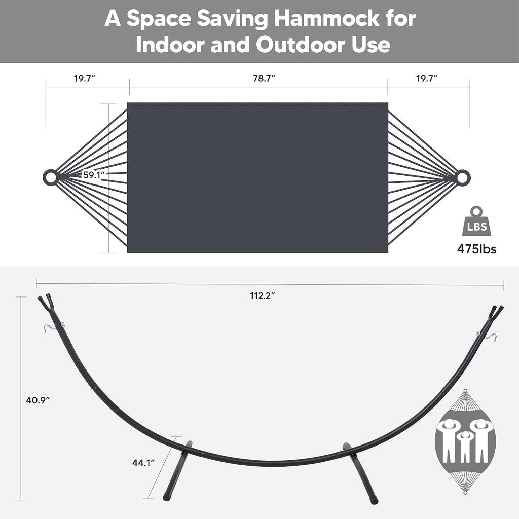 Hammocks Standing Patio Hammock, Portable Hammock with Stand Foldable, Dark Gray
