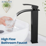 Vessel Sink Faucet, Tall Waterfall Bathroom Faucet, Single Handle One Hole Mixer Bowl Tap with Large Rectangular Spout