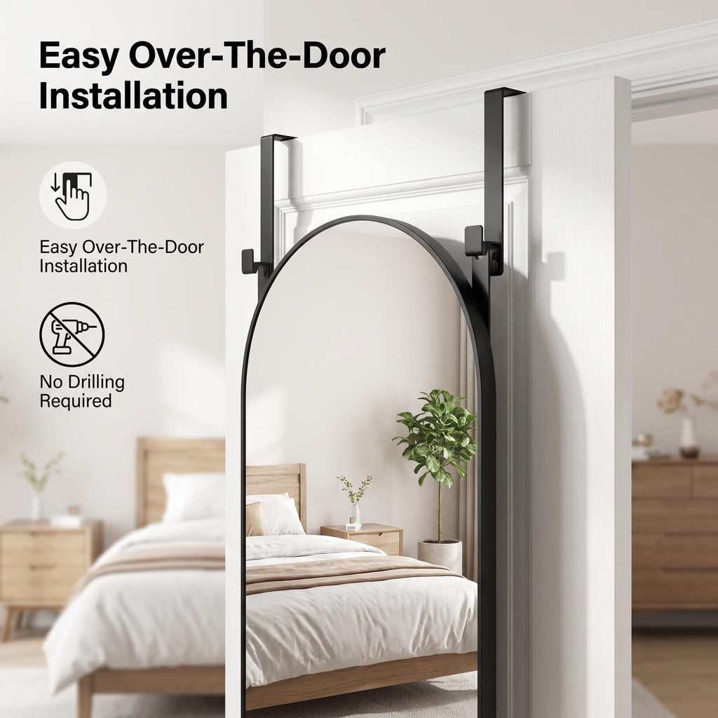 Arched Full Length Door Mirror 19"x51", High-Definition Shatterproof Glass with Protective Film, No-Drilling Hanging or
