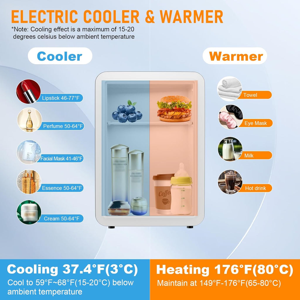 Mini Fridge, Mini Compact Refrigerator with Gaming Light, 4 Liter/6 Cans Small Refrigerator with Mirror Door, AC/DC