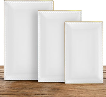 Ceramic Serving Platter Set | 16"/14"/12" Rectangular Serving Trays for Entertaining at Parties and Weddings | Oven