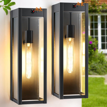 15.3" Large Motion Sensor Outdoor Wall Lights 2Pack, Dusk to Dawn Porch Lights Outdoor Wall Sconces,3 Lighting Modes Black Exterior Lighting Fixtures, Outside Lanterns for House Garage,None-Bulb