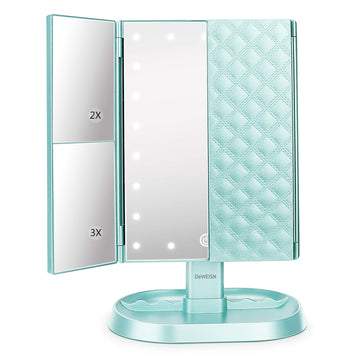 Trifold Lighted Vanity Makeup Mirror with 21 LED Lights,1x/2x/3x Magnification Touch Screen Dimming,Two Power