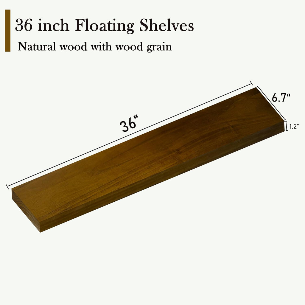 36 Inches Long Walnut Floating Shelves | Rustic Solid Wood Farmhouse Wall Shelves with Invisible Brackets Set of 3