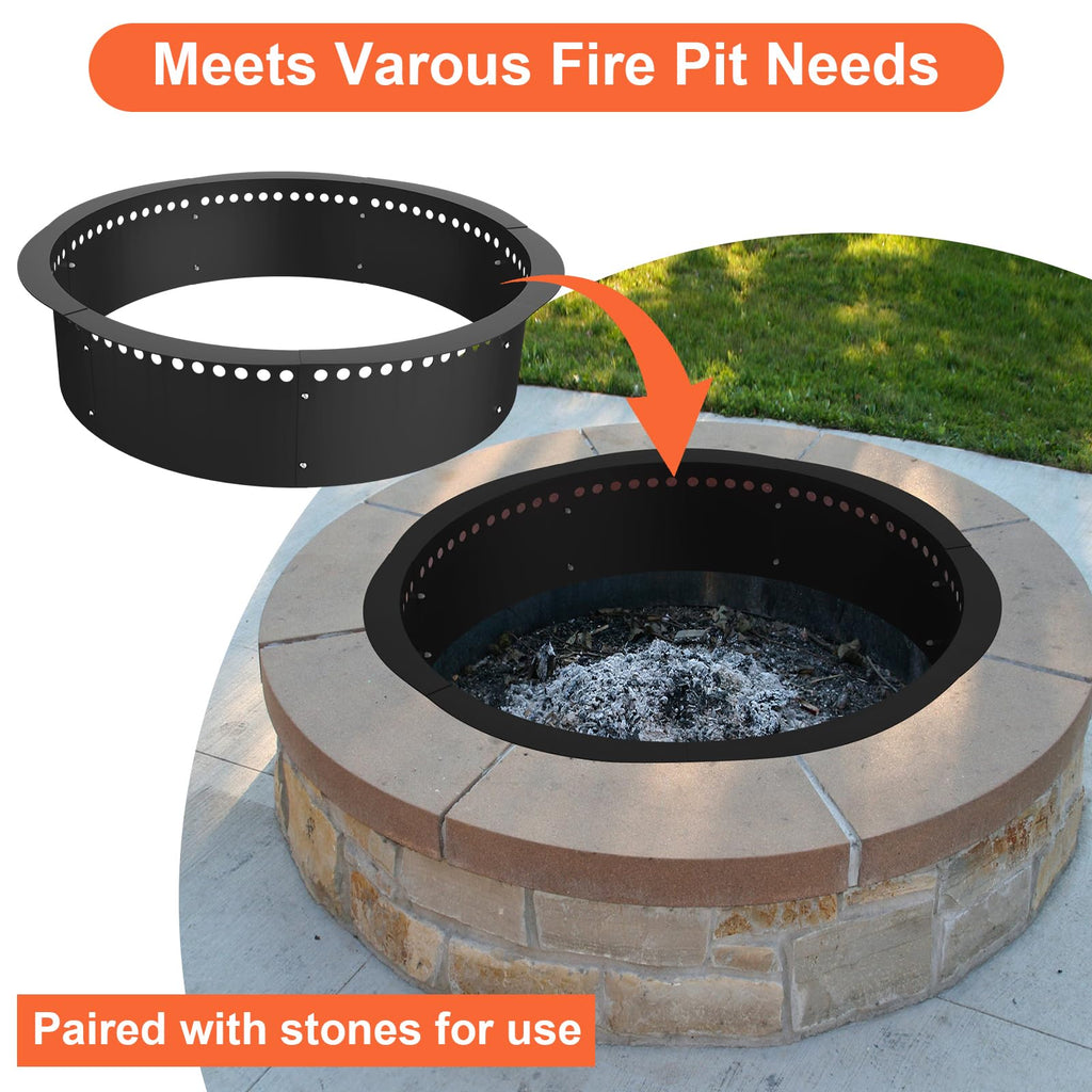 Smokeless Fire Pit Ring, 64-Inch Outer/60-Inch Inner Heavy Duty Large Solid Metal Steel Flower Shape Firepit Rim