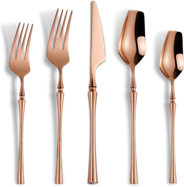 20-Piece Rose Gold Silverware Set for 4,Modern 18/10 Stainless Steel Flatware Set,Unique Rustic Cutlery Utensils Set